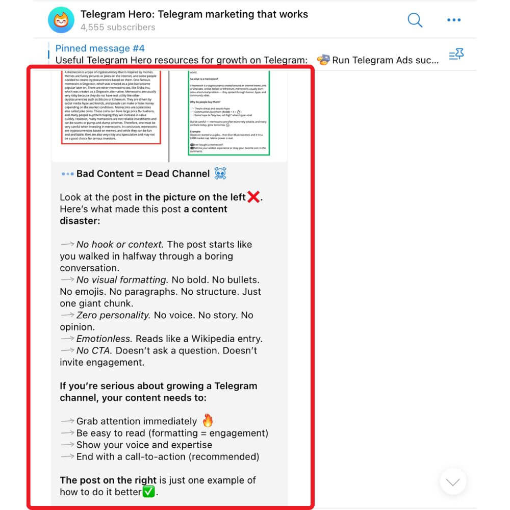 expert content - example of how to get clients from telegram