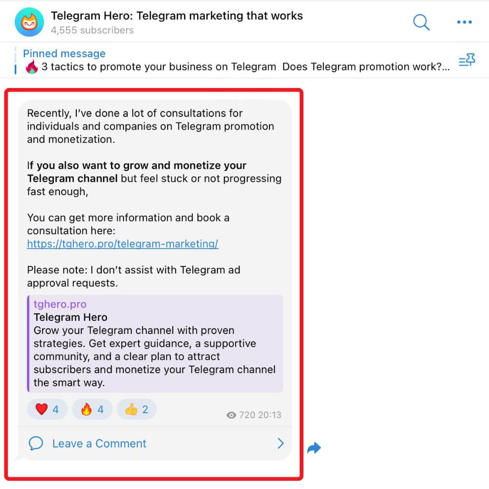 sales content - example of telegram marketing