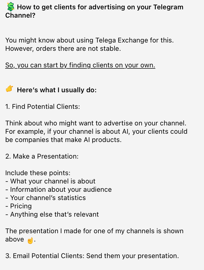 telegram post example, how to grow a telegram channel