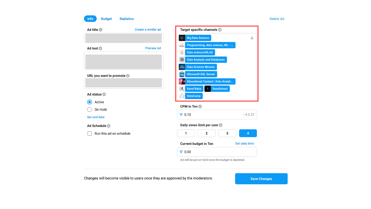 telegram ads target channels