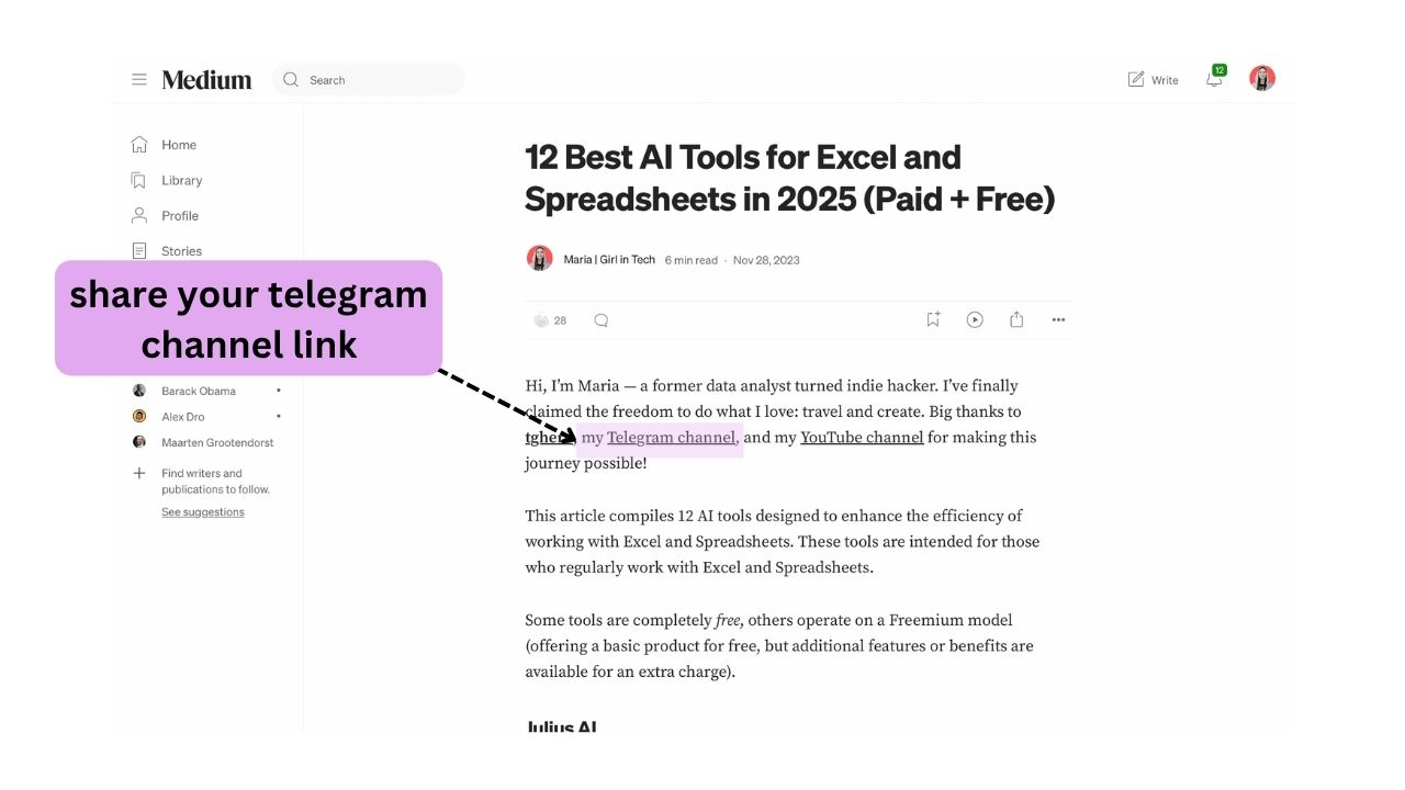 telegram channel link on medium