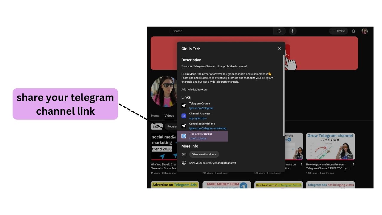telegram channel link on YouTube