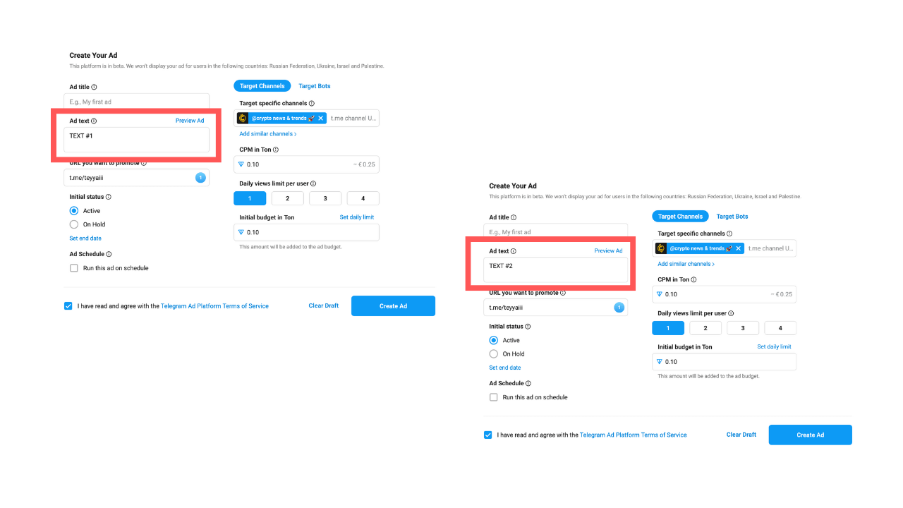 telegram ads ad copy