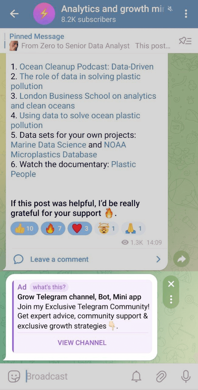 how to advertise in telegram channels - Telegram ads example