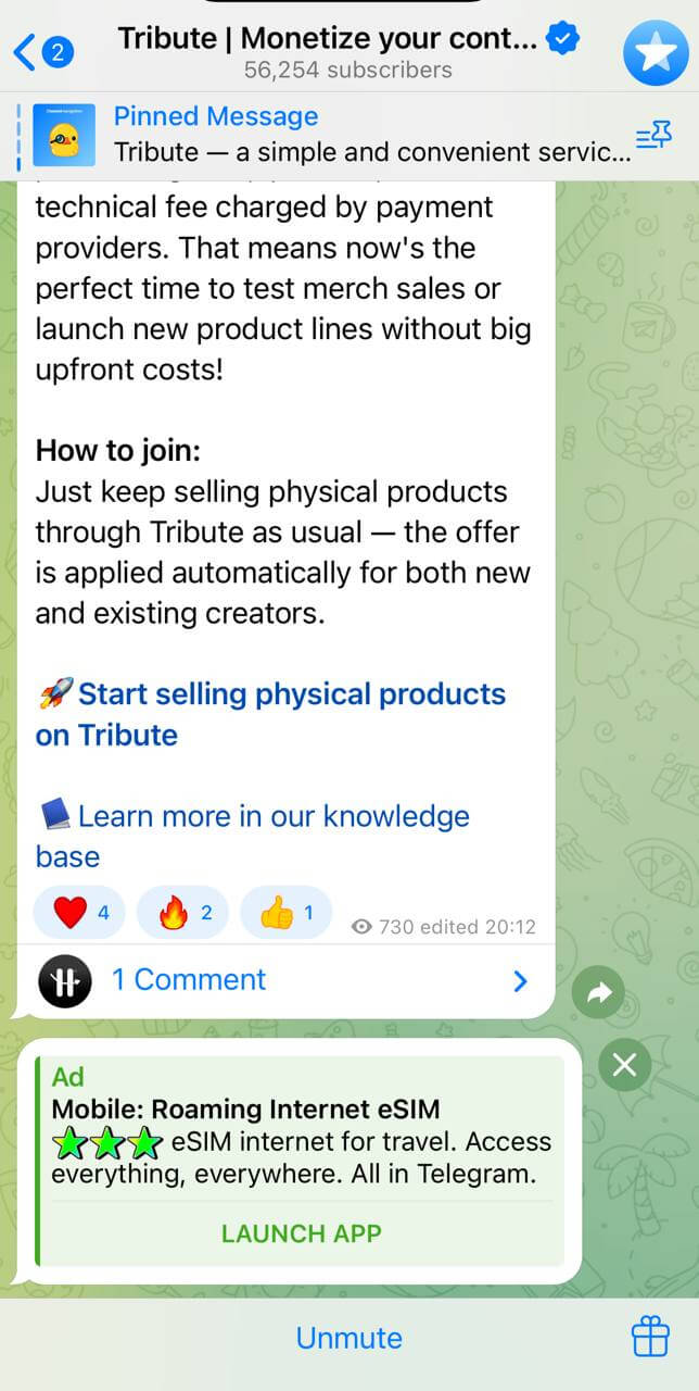 Telegram marketing example - telegram ads