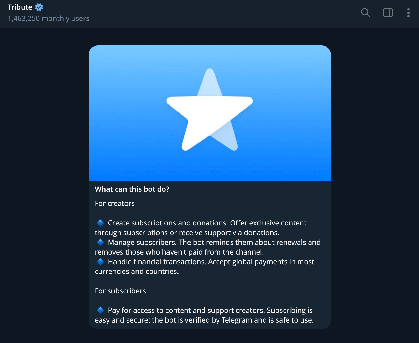 Tribute for telegram monetization