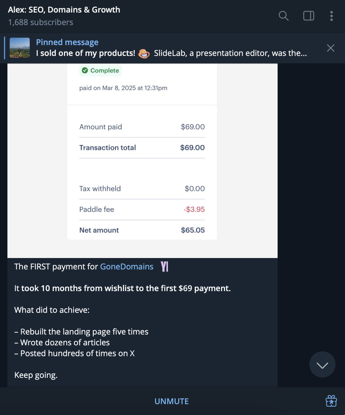 Example of a telegram channel about business