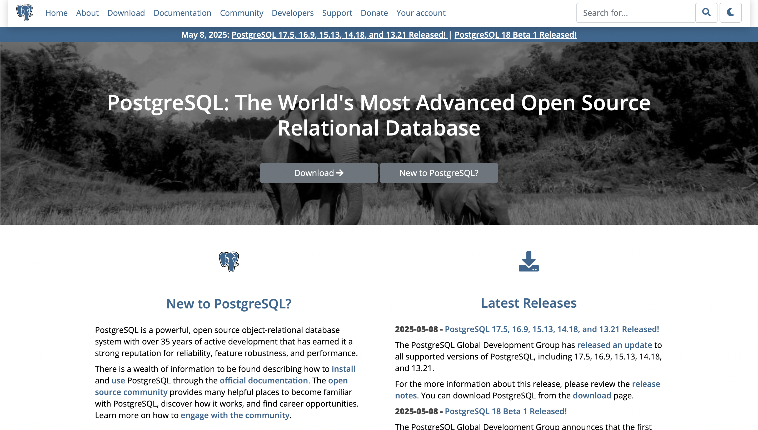 PostgreSQL database system homepage – open-source relational database used in backend data tools. Telegram Hero